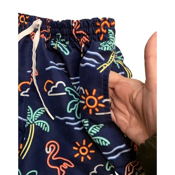 Chubbies Men's Neon Lights Elastic Waist Blue Tropical Print Swim Trunks Medium - Picture 3 of 11